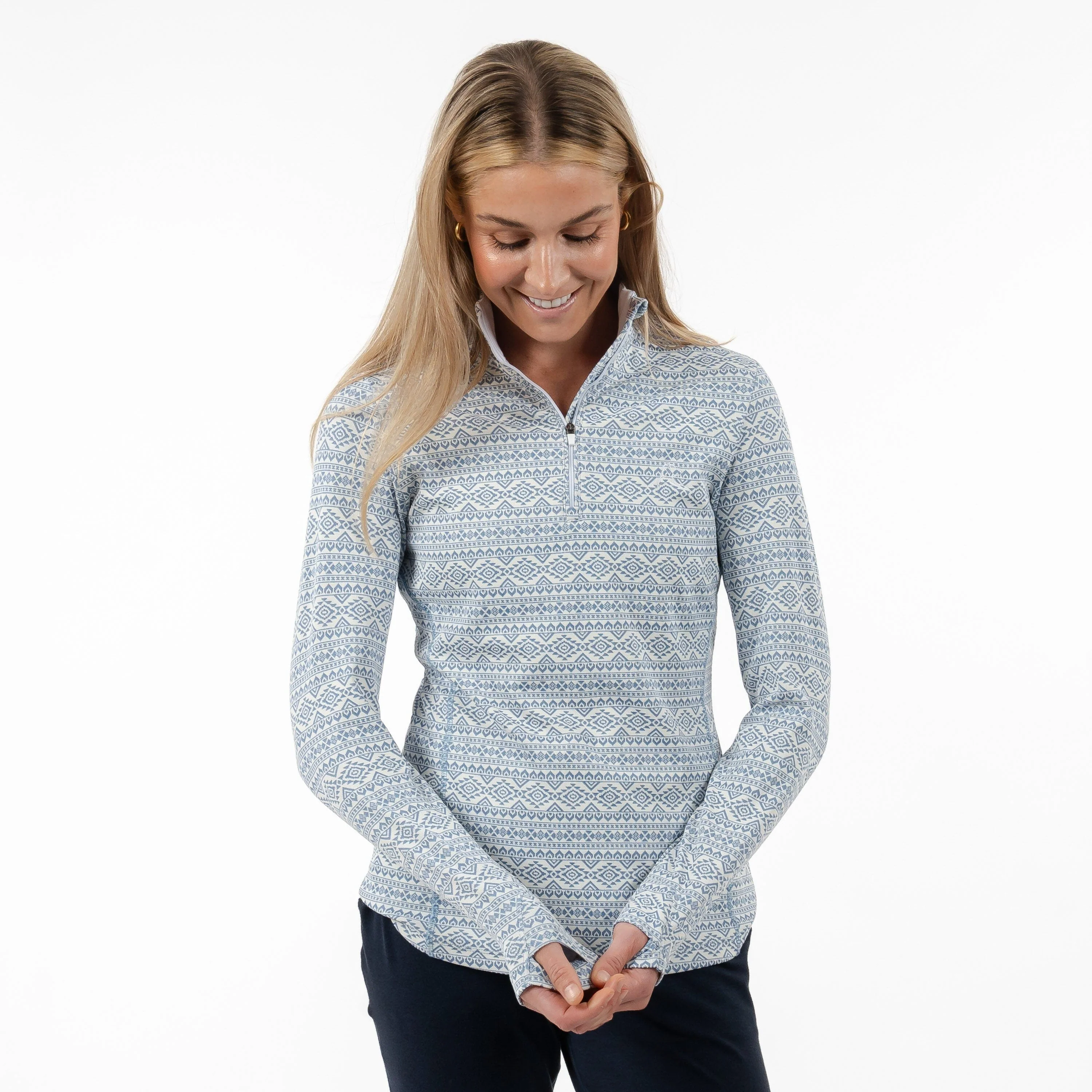 Apex Jacquard Performance Q-Zip | The Apex - Ice Pick Blue/Ivory - Image 2