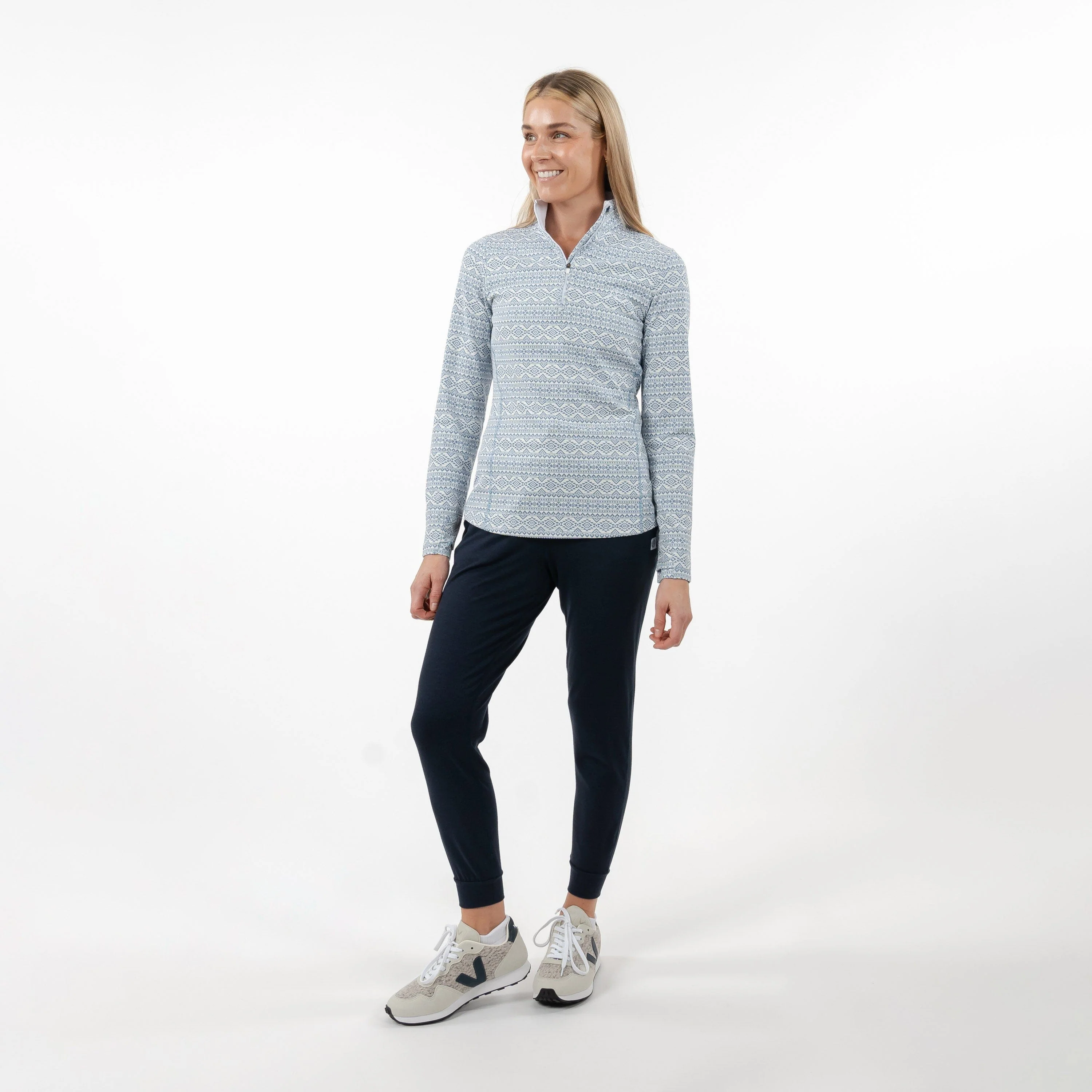Apex Jacquard Performance Q-Zip | The Apex - Ice Pick Blue/Ivory - Image 5