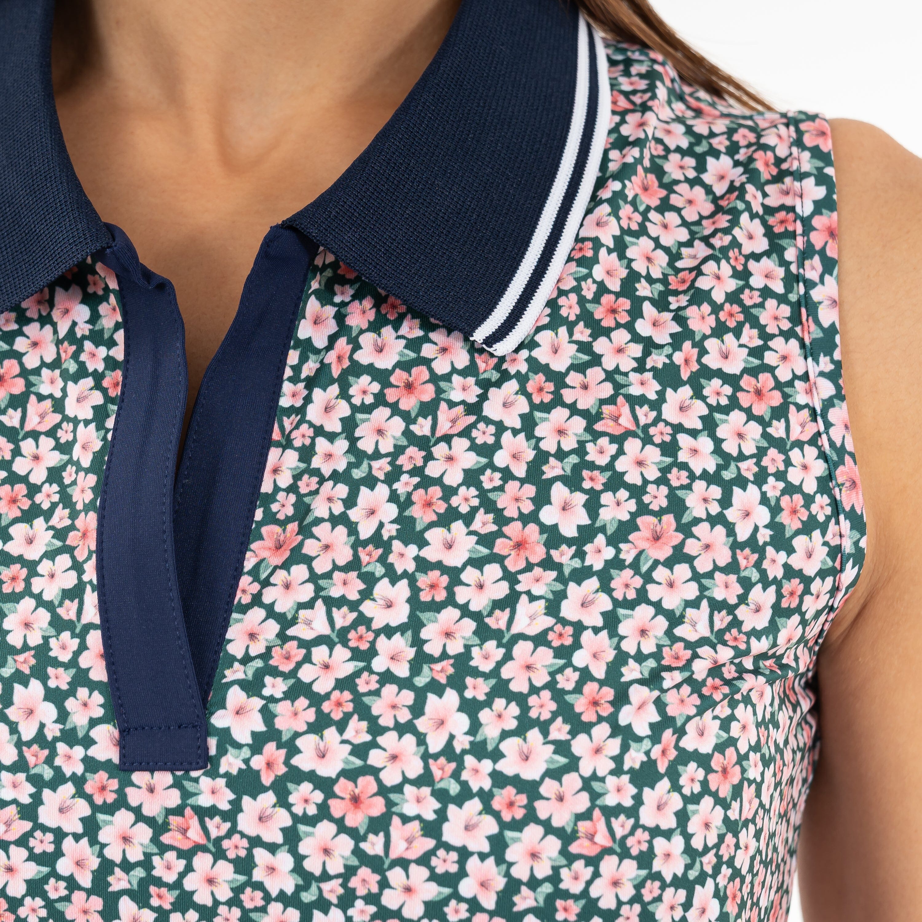 Brooke Sleeveless Performance Polo | The Azalea 2.0 - Fairway Green/Blossom Pink - Image 4