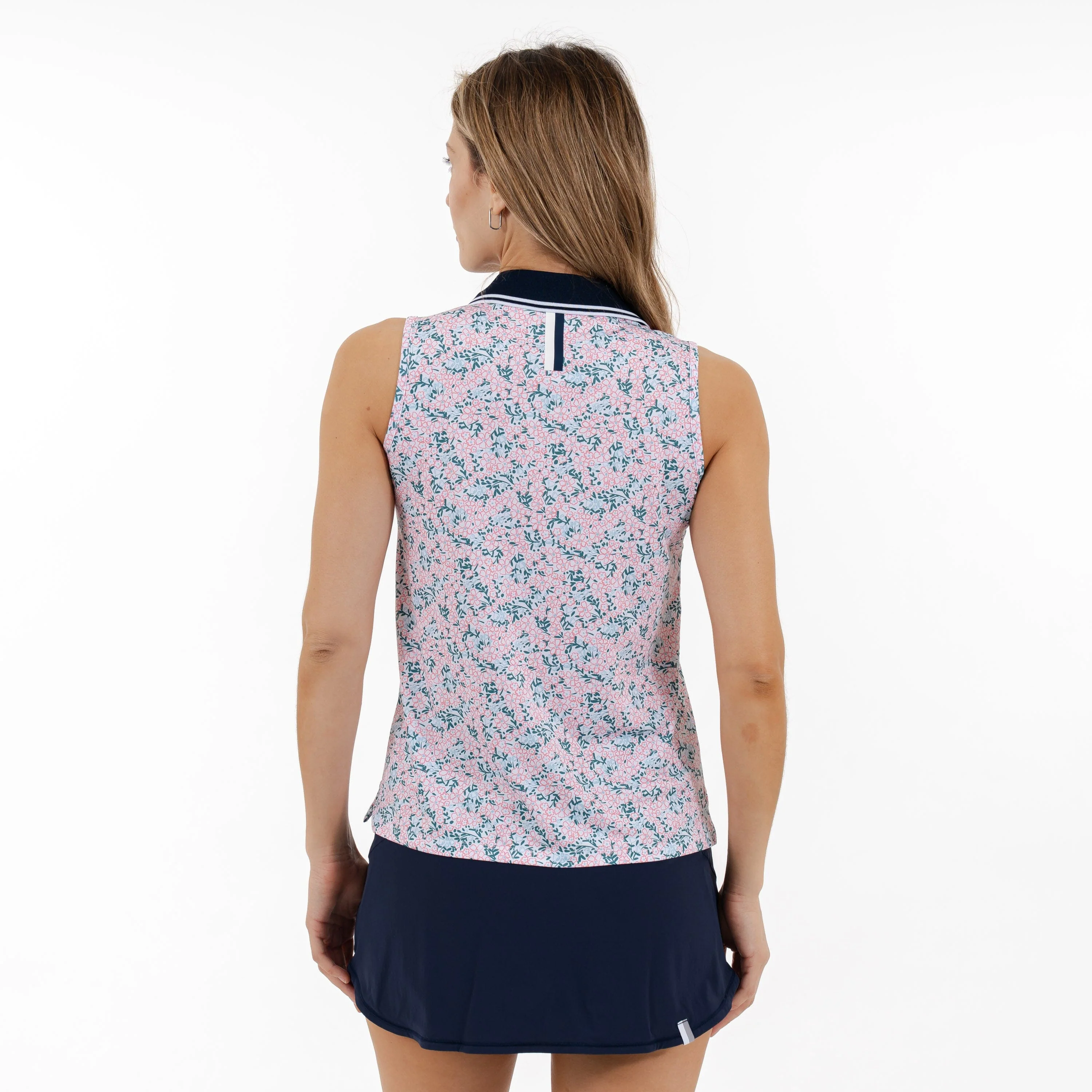 Brooke Sleeveless Performance Polo | The Fleur - White/Dogwood Pink - Image 3