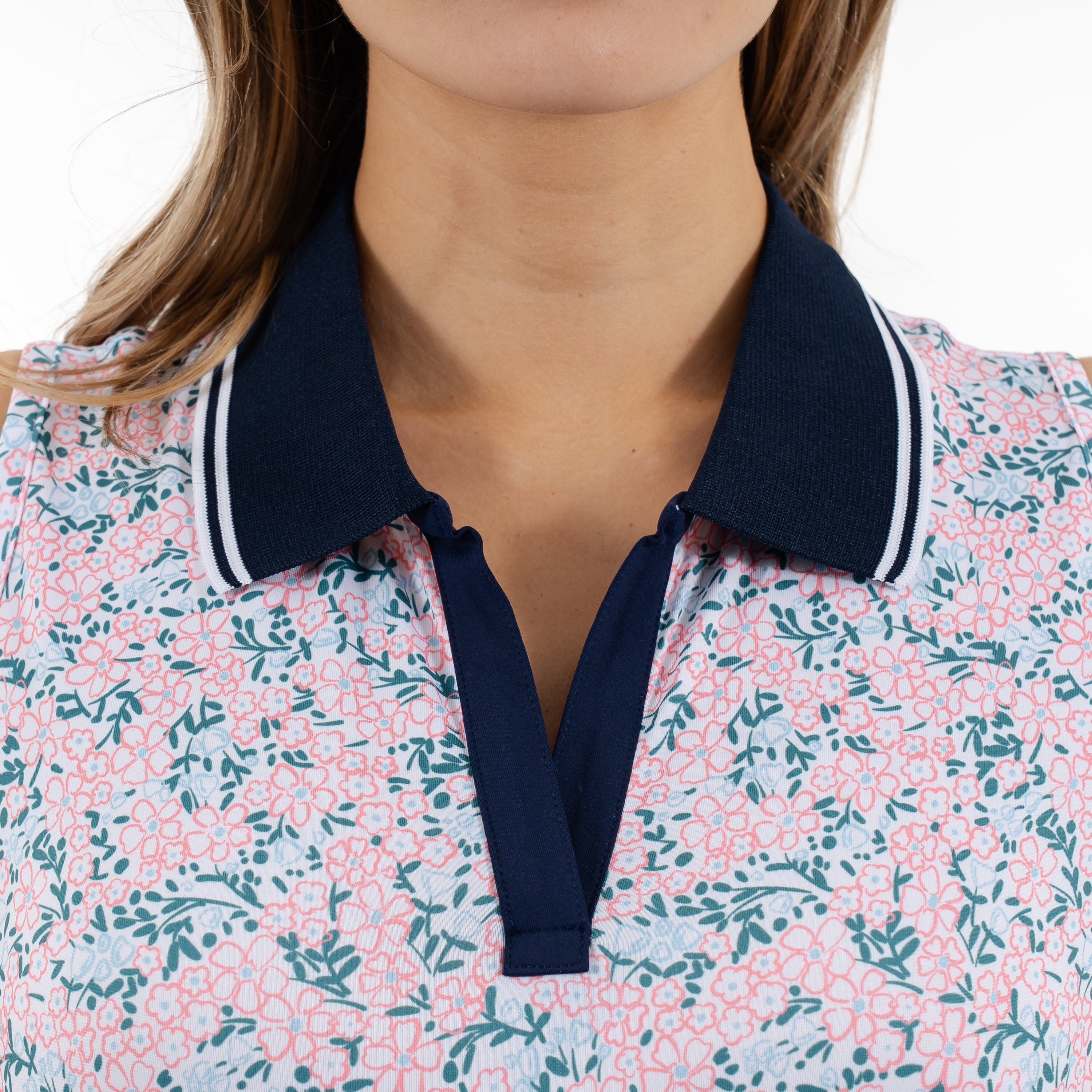 Brooke Sleeveless Performance Polo | The Fleur - White/Dogwood Pink - Image 5