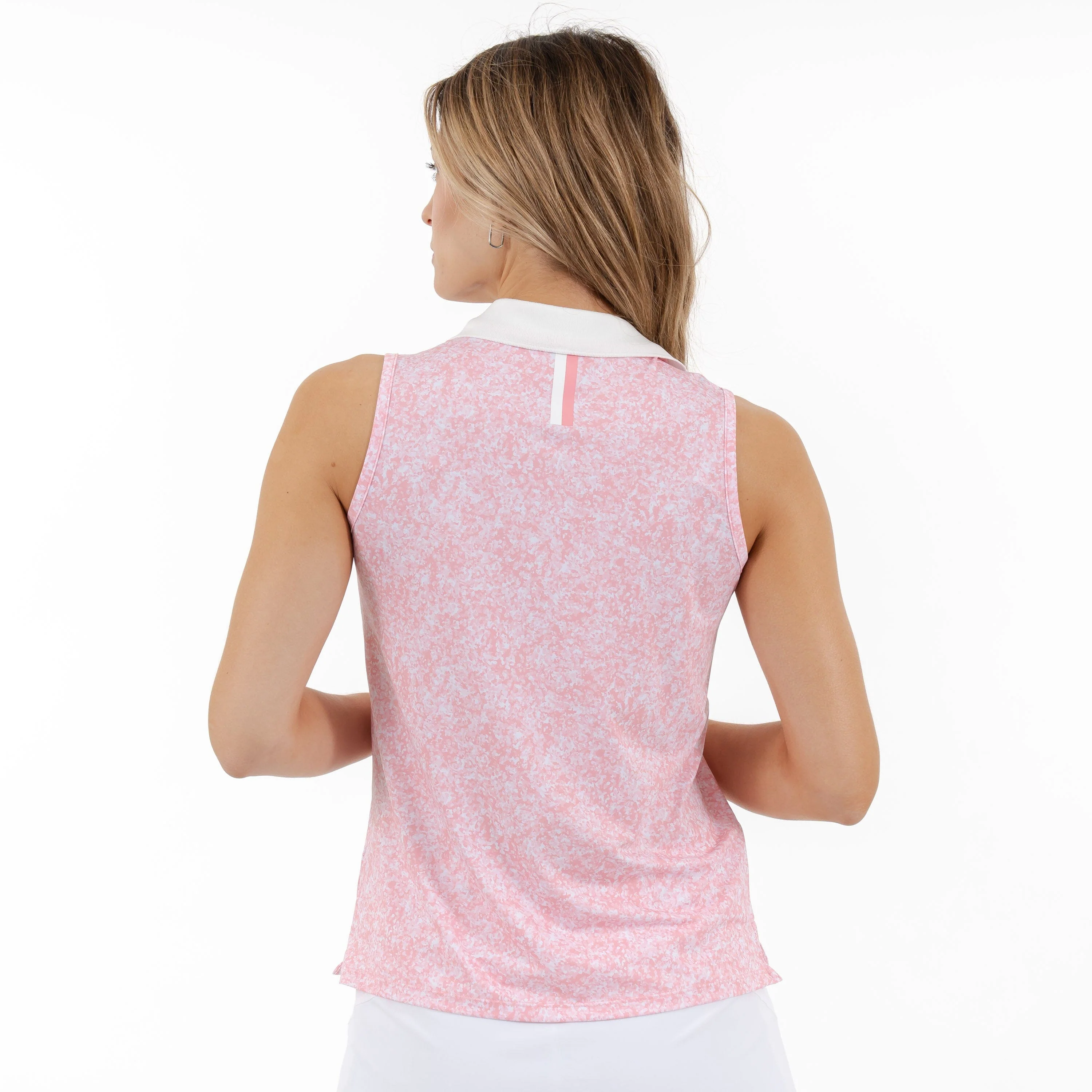 Brooke Sleeveless Performance Polo | The Rosette - Dogwood Pink/White - Image 3