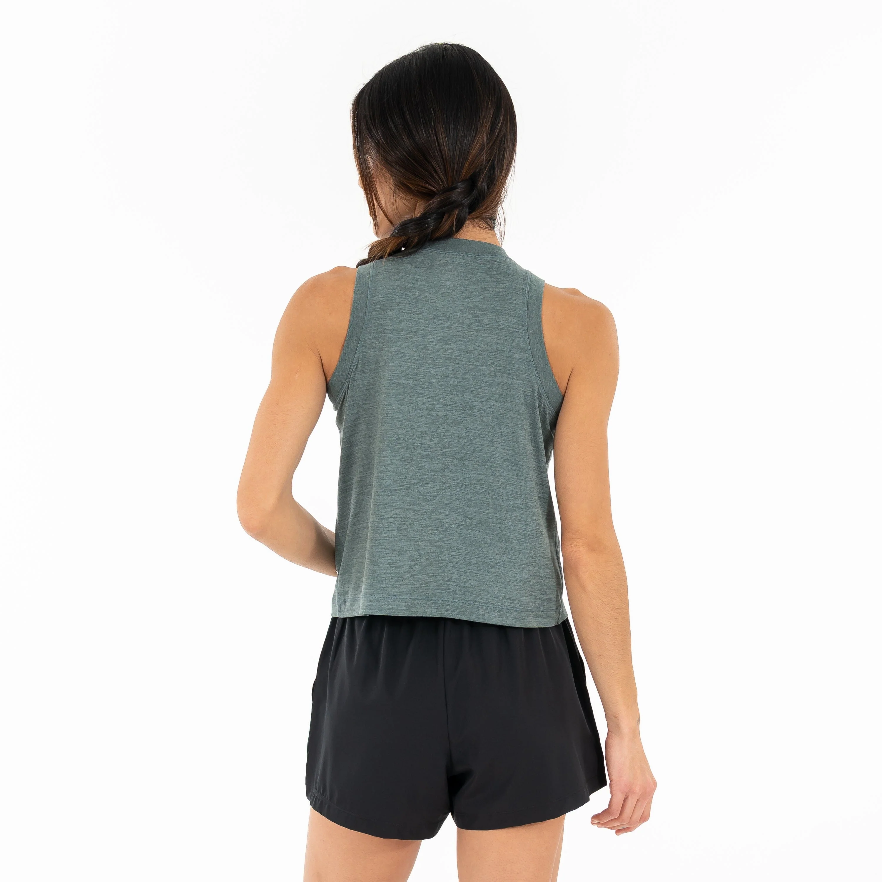 Drift Performance Crop Tank | Heather - Jungle Green/Dusty Pine - Image 3