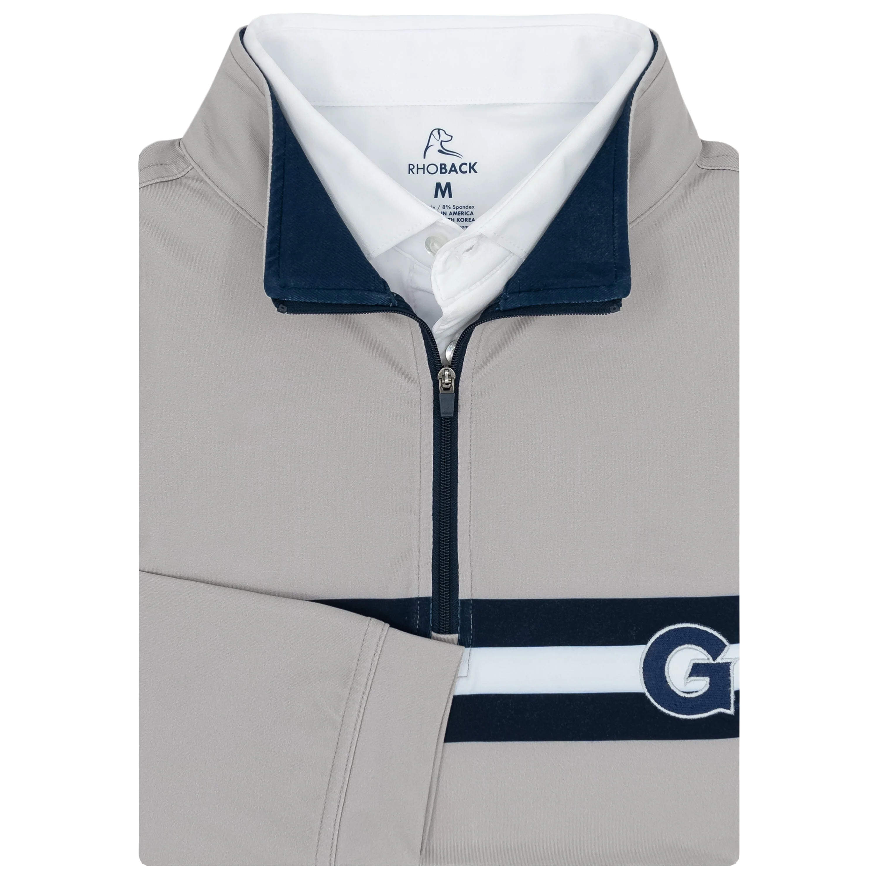 Georgetown Jersey Stripe Collegiate Q-Zip | The Georgetown Jersey Stripe - Fossil Grey/Indigo Blue