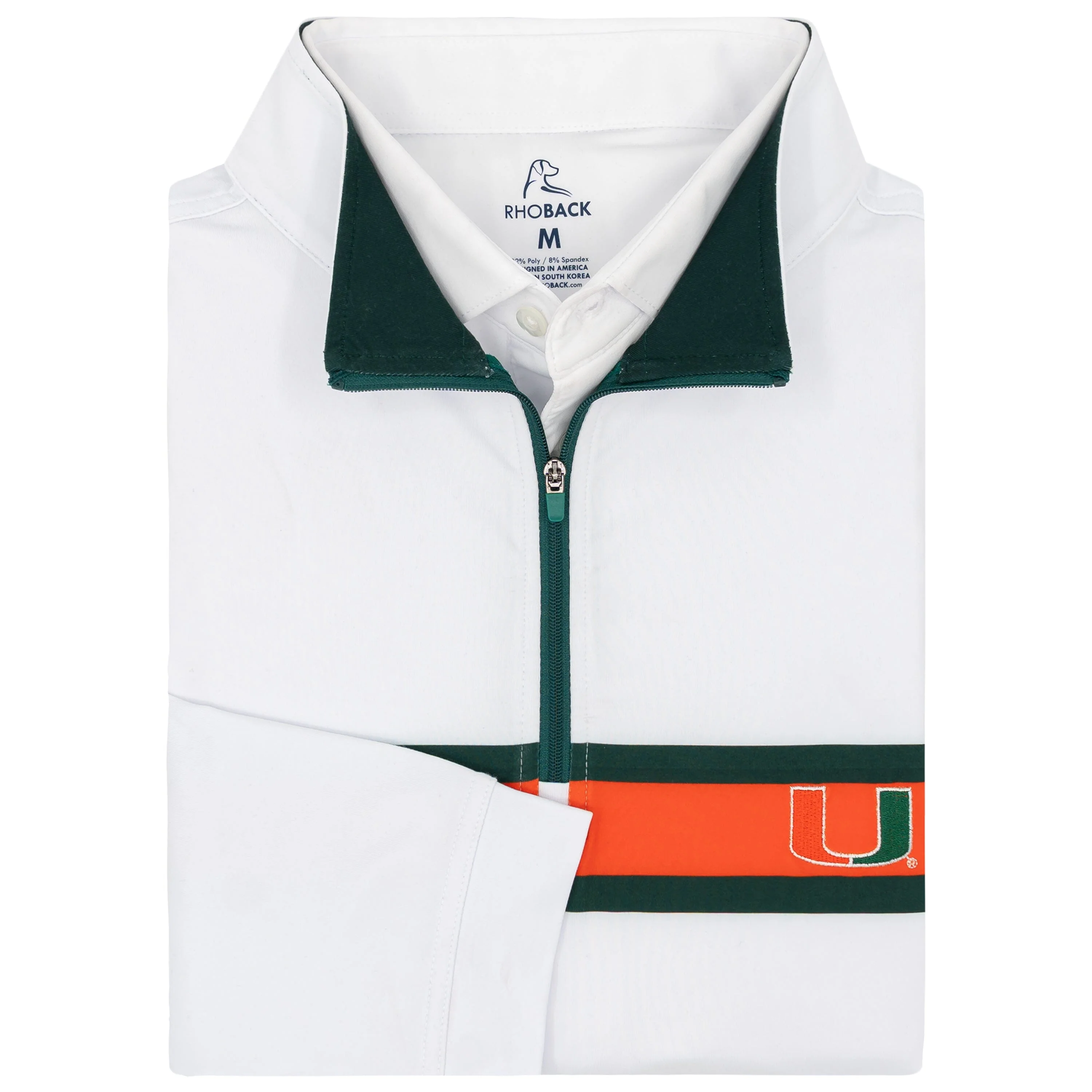 Miami Helmet Stripe Collegiate Q-Zip | The Miami Helmet Stripe - White/Evergreen