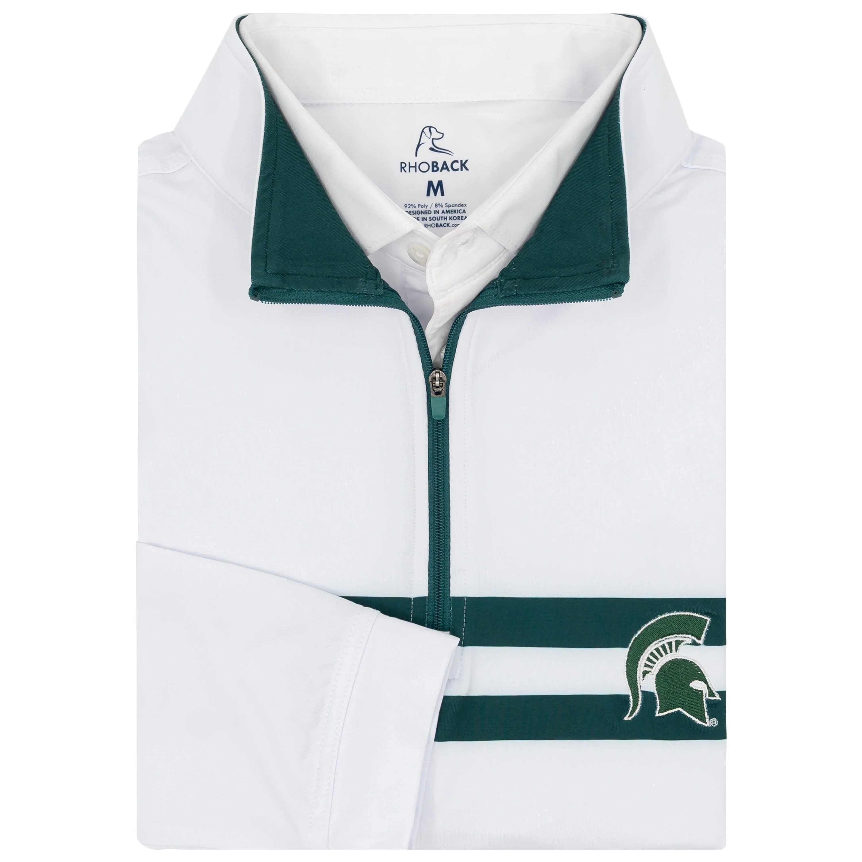 Michigan State Jersey Stripe Collegiate Q-Zip | The Michigan State Jersey Stripe - White/Forest Green