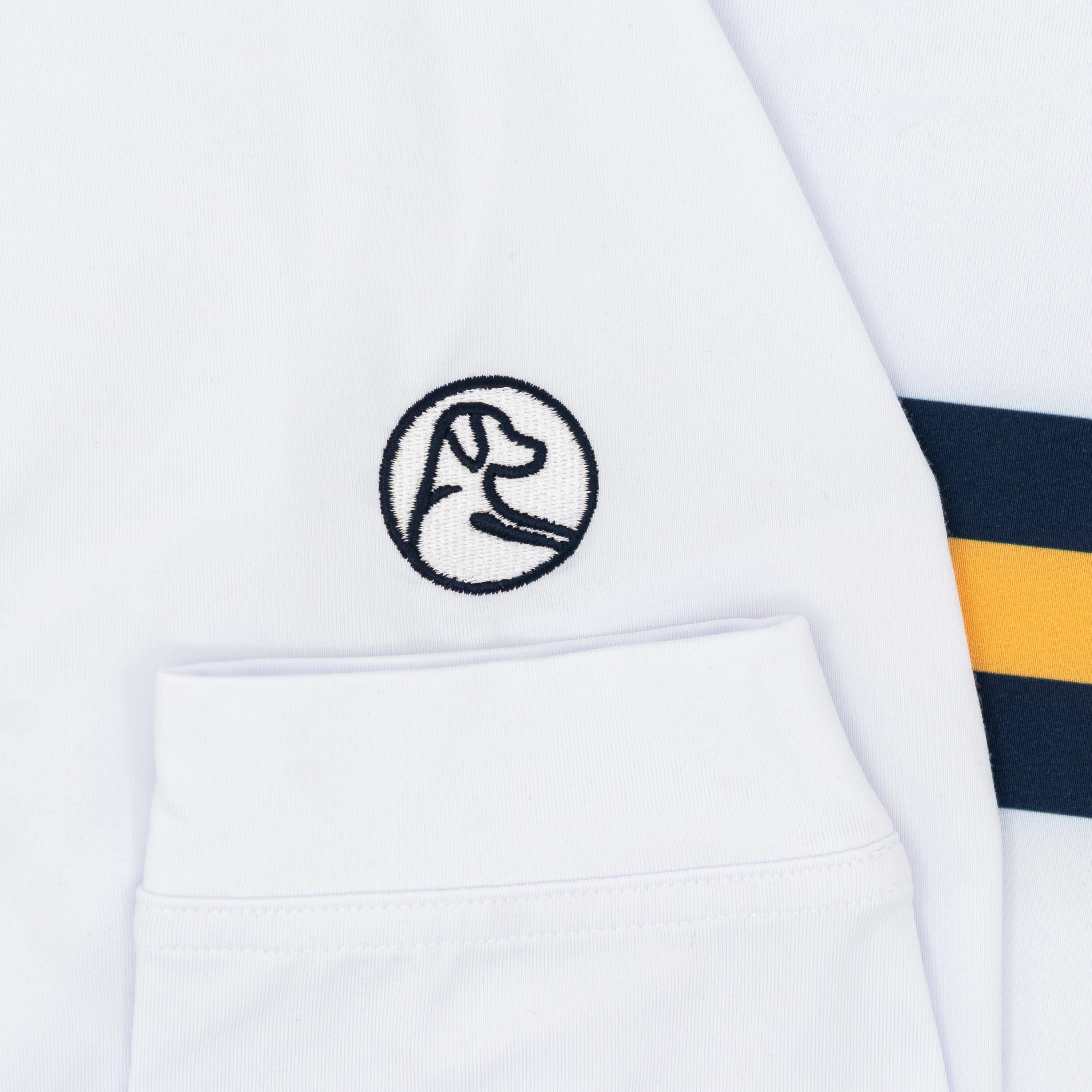 West Virginia Jersey Stripe Collegiate Q-Zip | The West Virginia Jersey Stripe - White/Indigo Blue - Image 4