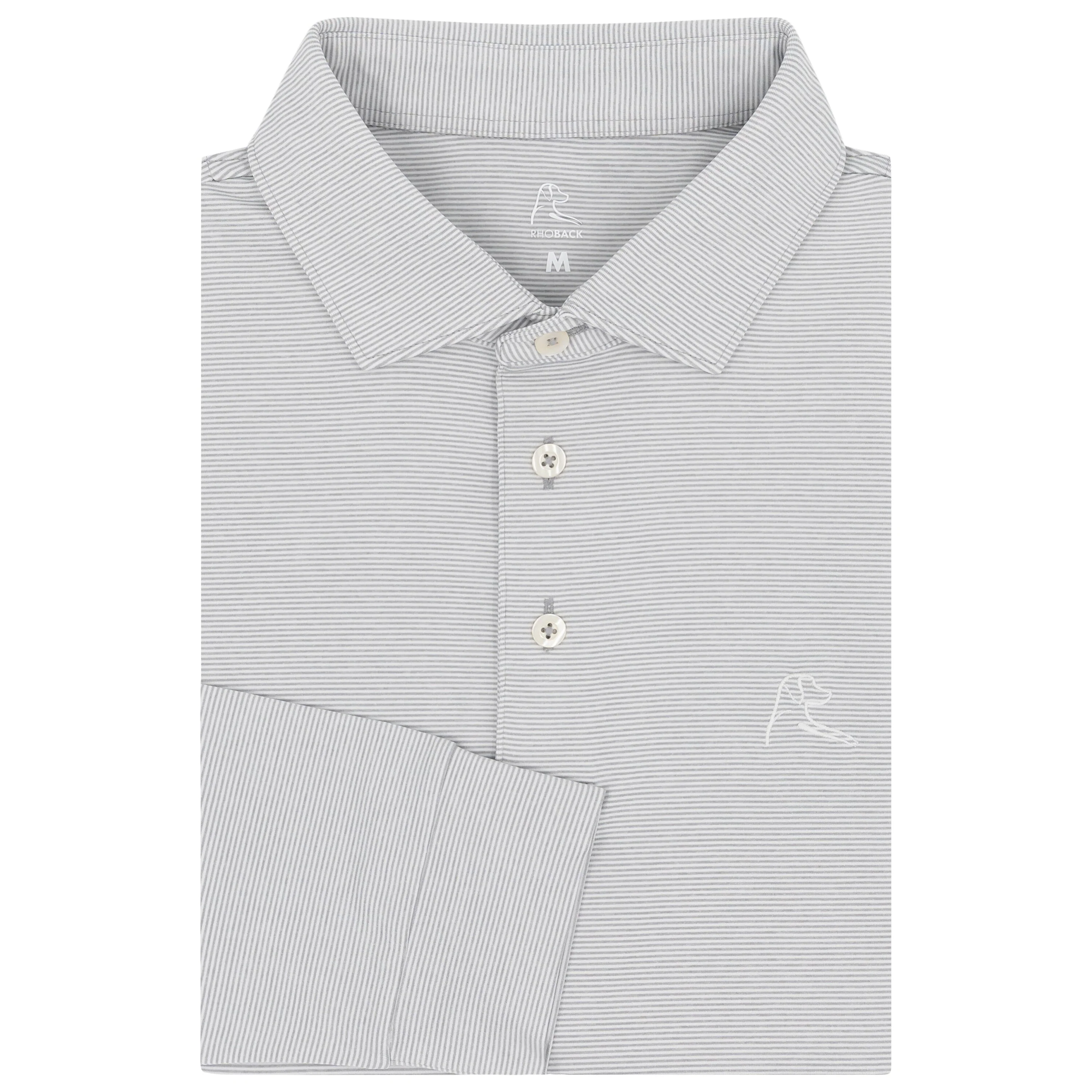 The Whaler Heather Stripe | Long Sleeve Performance Polo | The Whaler Heather Stripe - Stainless Steel/White