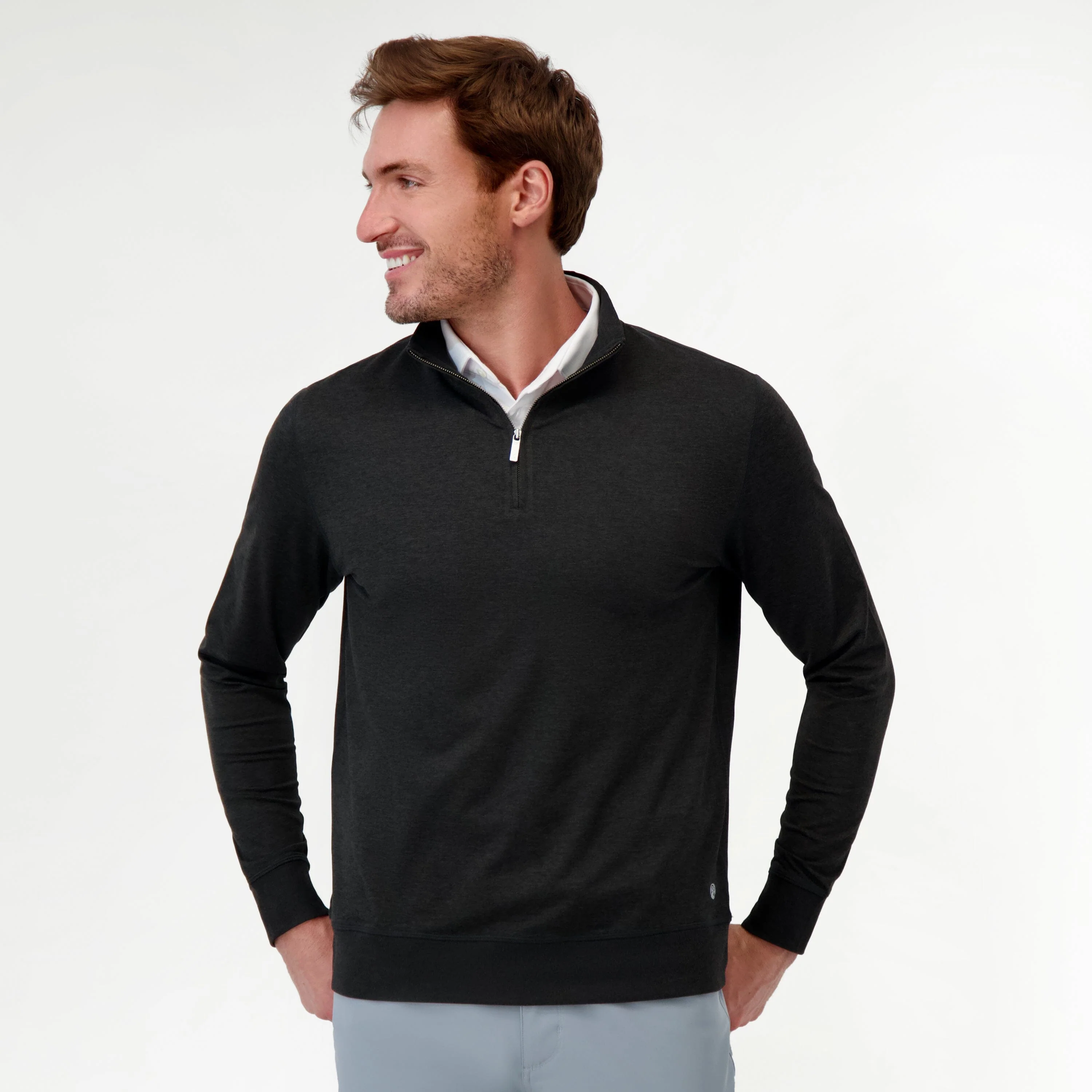 Pace Q-Zip Pullover | Heather - Nightfall/Panther Black - Image 3