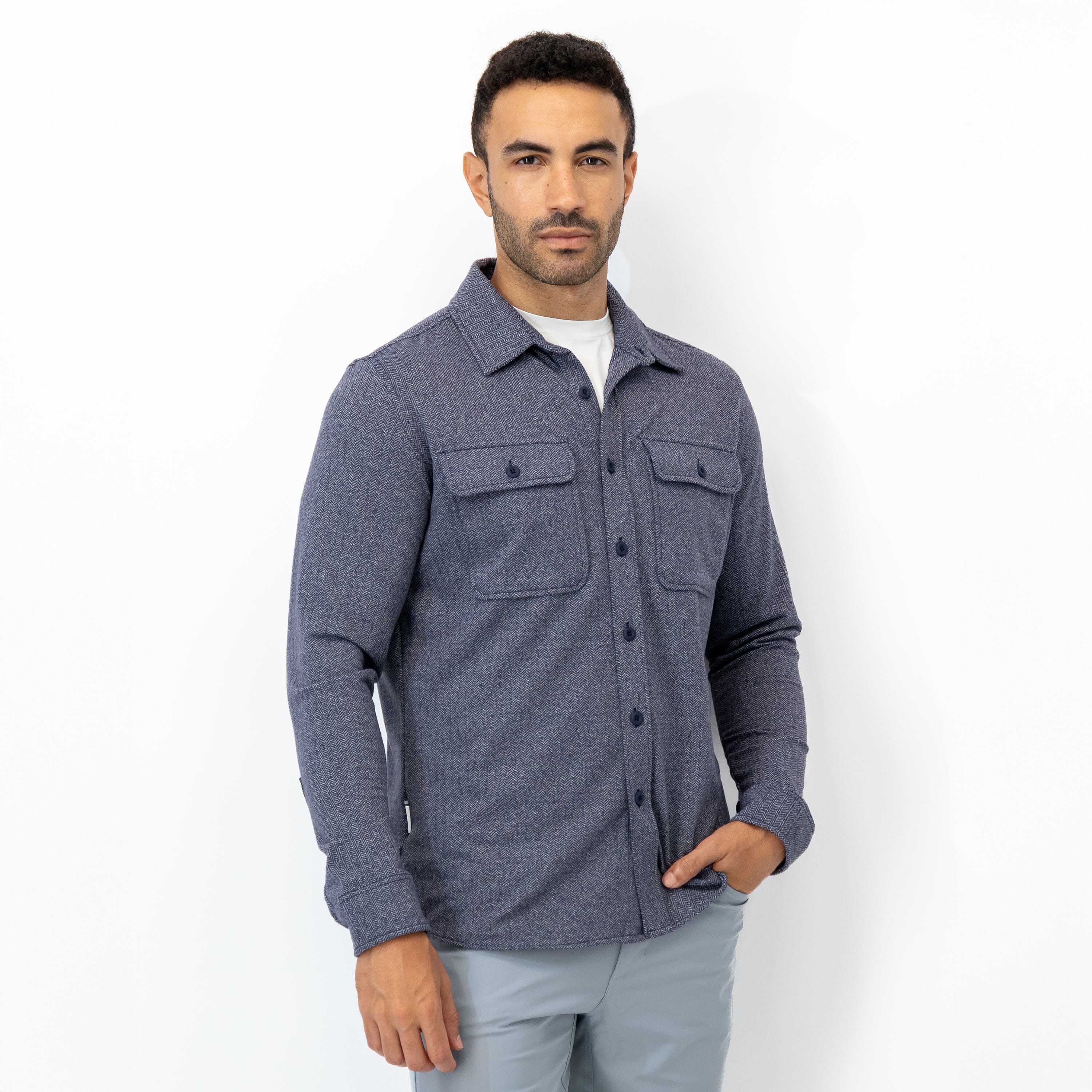 Sheffield Shirt | The Herringbone Jacquard - Fleet Navy/White - Image 5