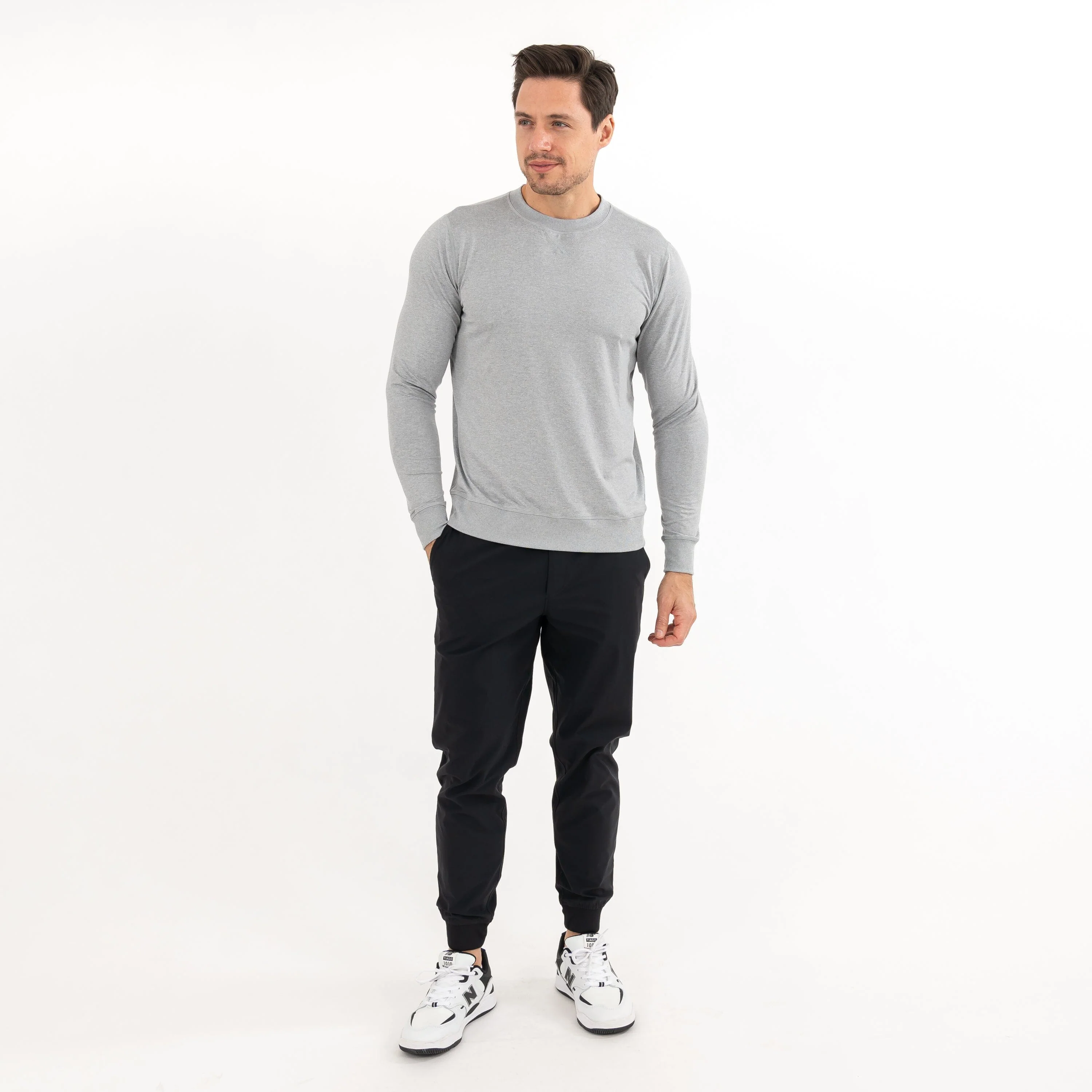 Pace Performance Crew | Heather - Stainless Steel/White - Image 4
