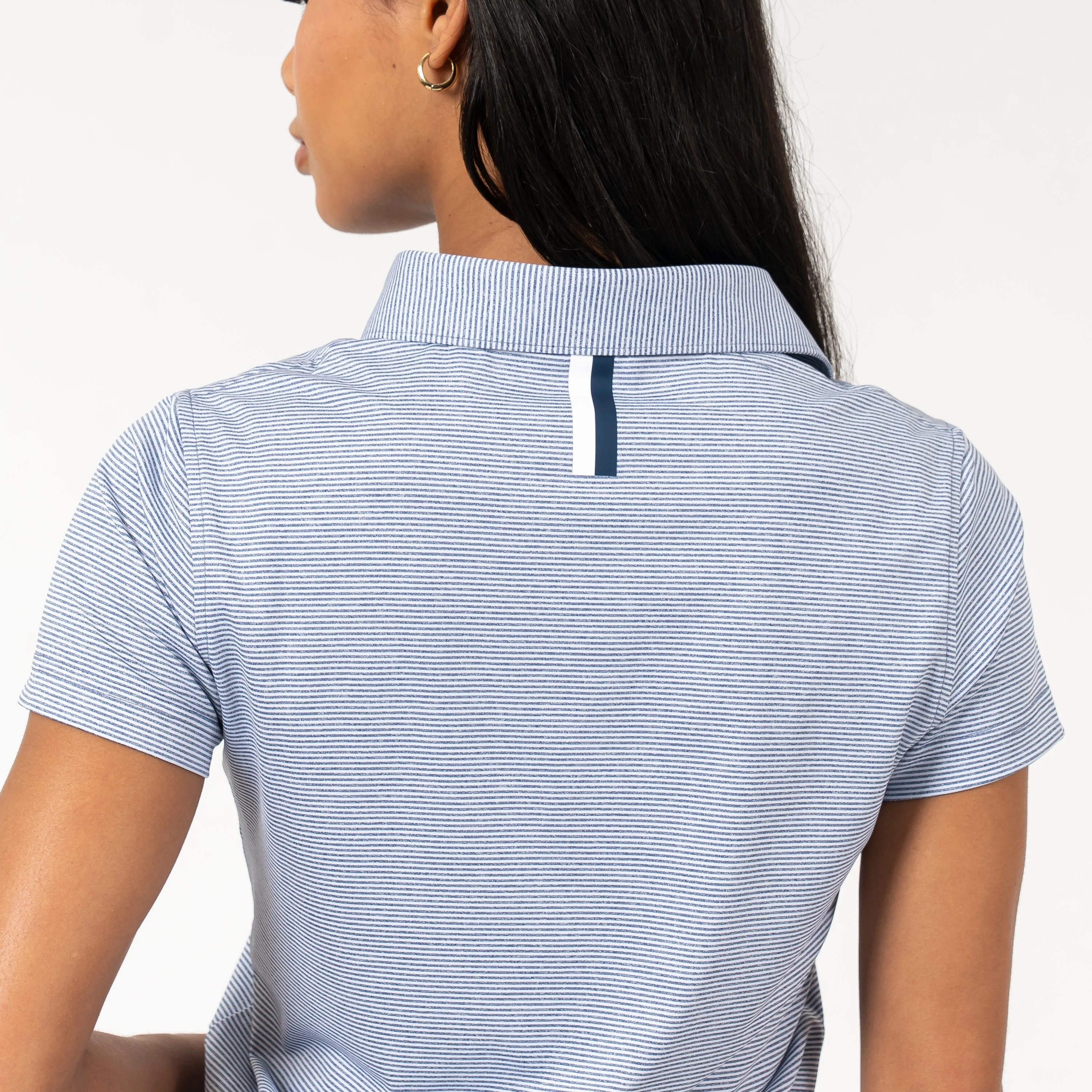 Whaler Heather Stripe Performance Polo | The Whaler Heather Stripe - Fleet Navy/White - Image 2