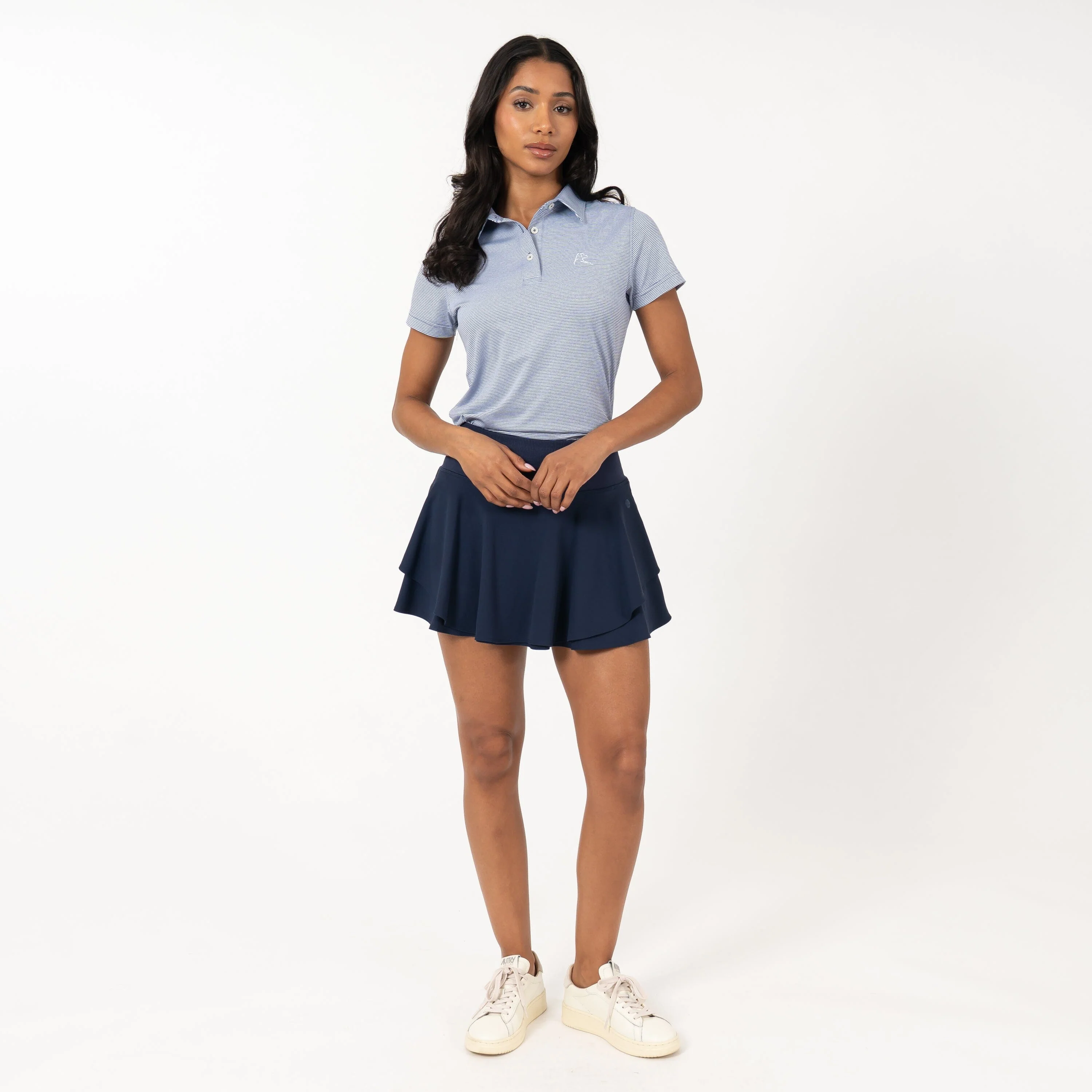 Whaler Heather Stripe Performance Polo | The Whaler Heather Stripe - Fleet Navy/White - Image 5