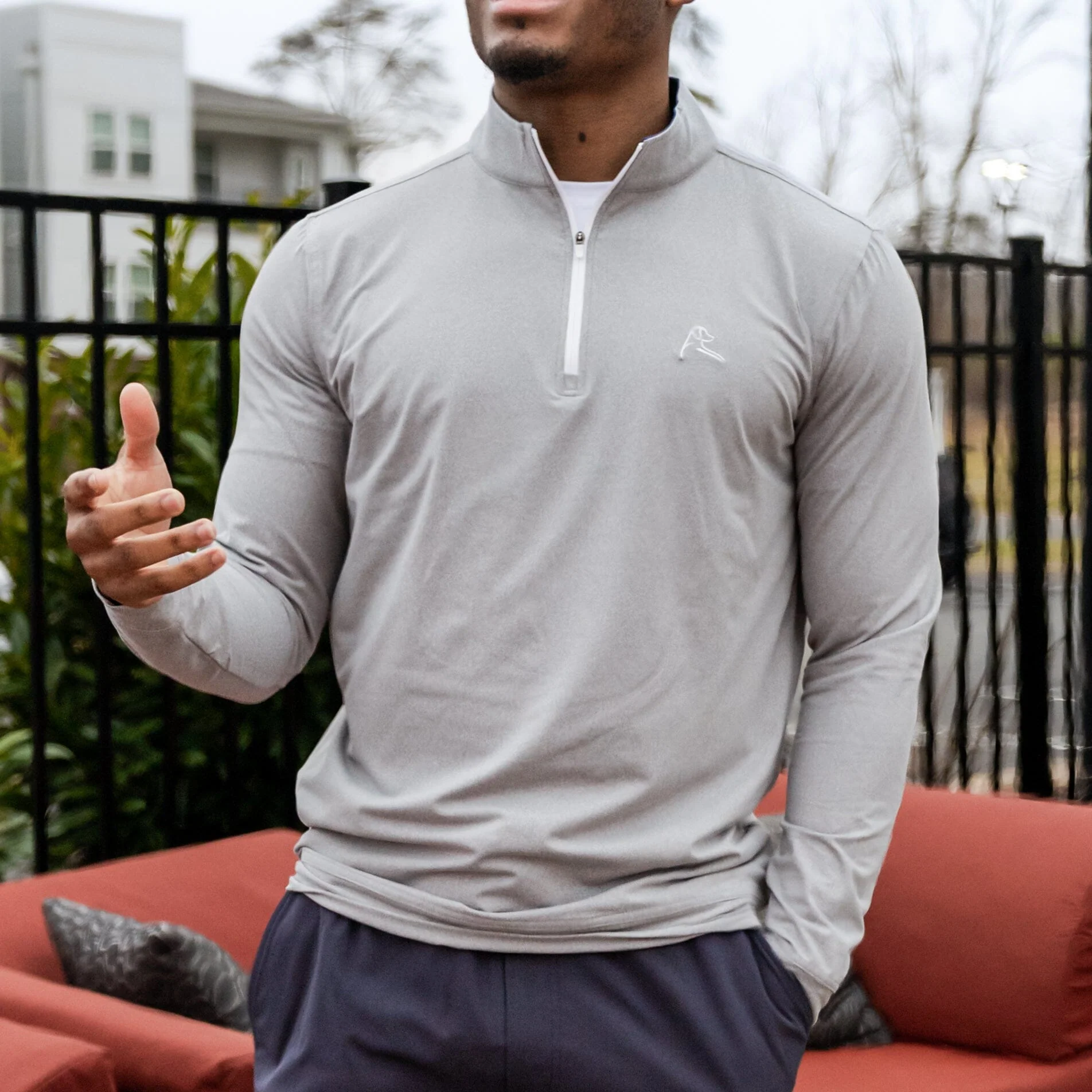 Heather Performance Q-Zip | Heather - Glacier Grey/White - Image 5