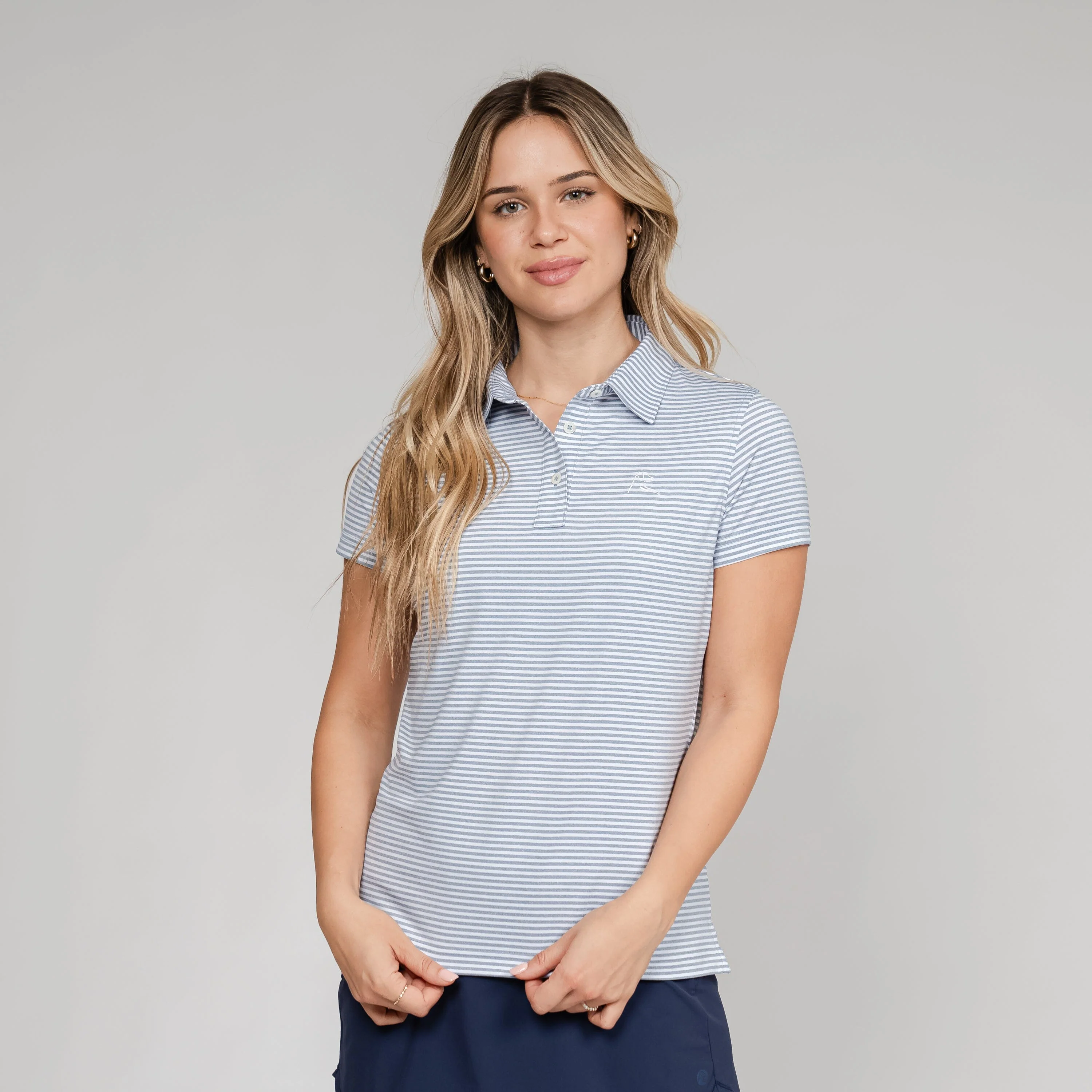 Barts Heather Stripe Performance Polo | The Barts Heather Stripe - Storm Blue/White