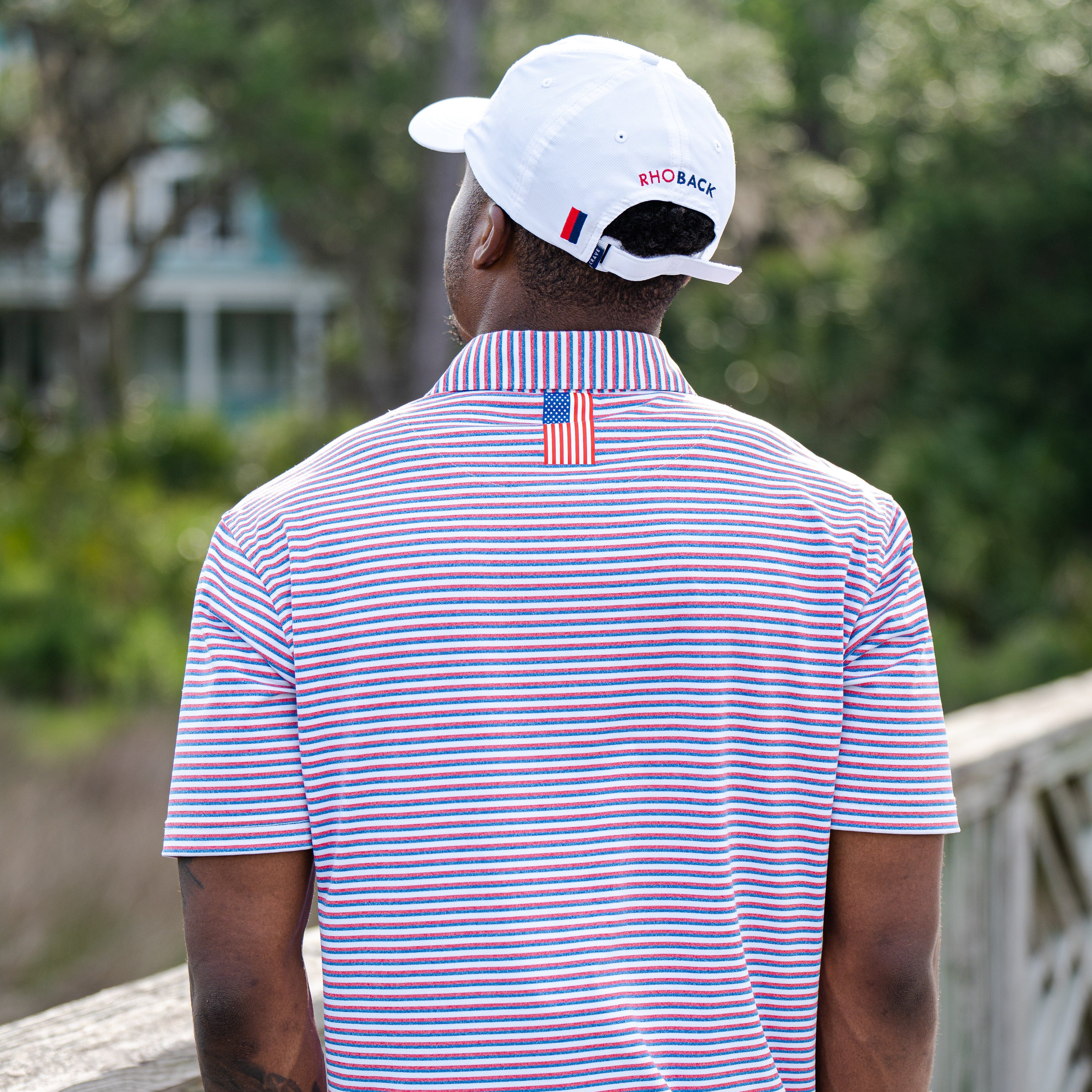 The Spacious Skies Heather Stripe | Performance Polo | The Spacious Skies Heather Stripe - Classic Red/Ocean Blue/White - Image 5