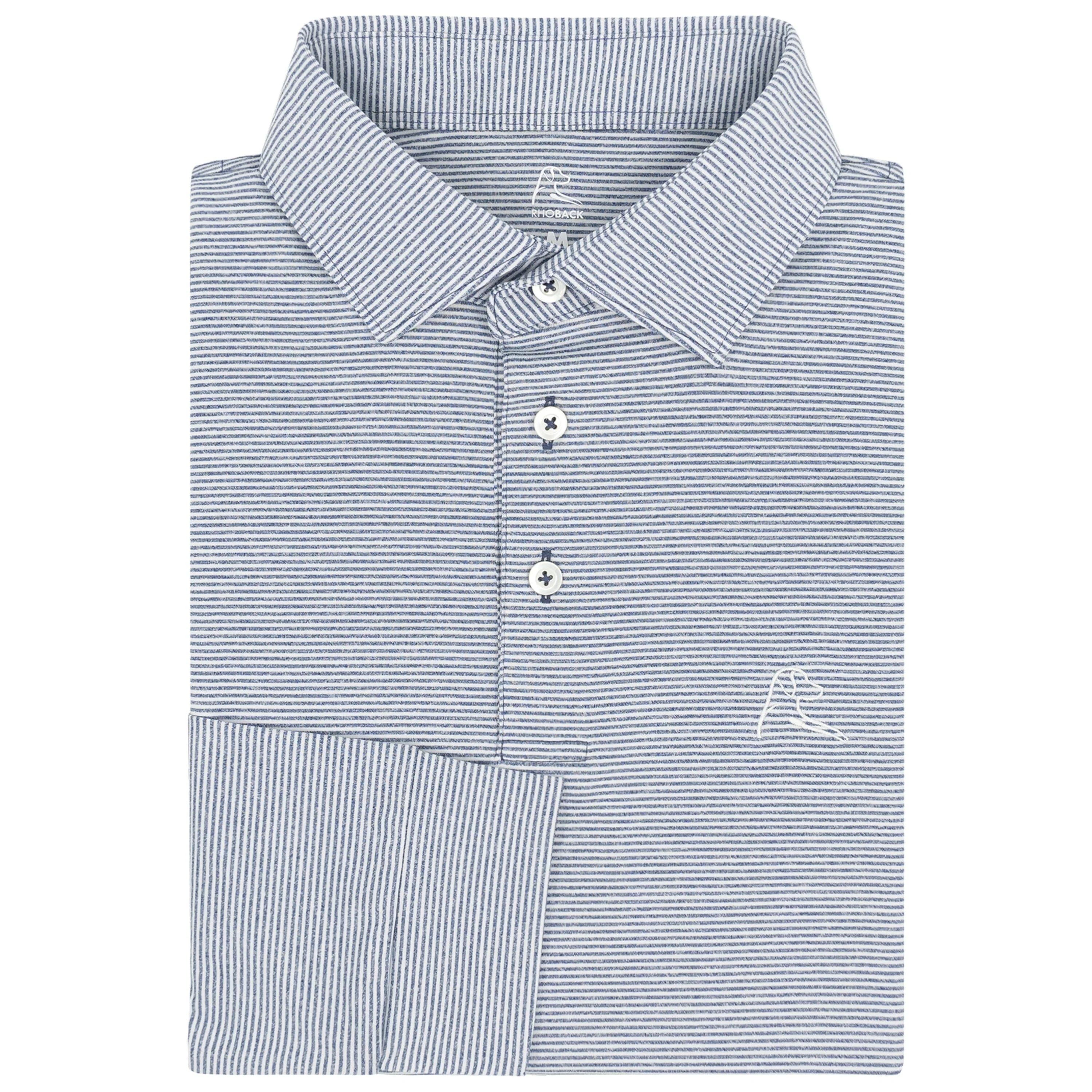 The Whaler Heather Stripe | Long Sleeve Performance Polo | The Whaler Heather Stripe - Fleet Navy/White