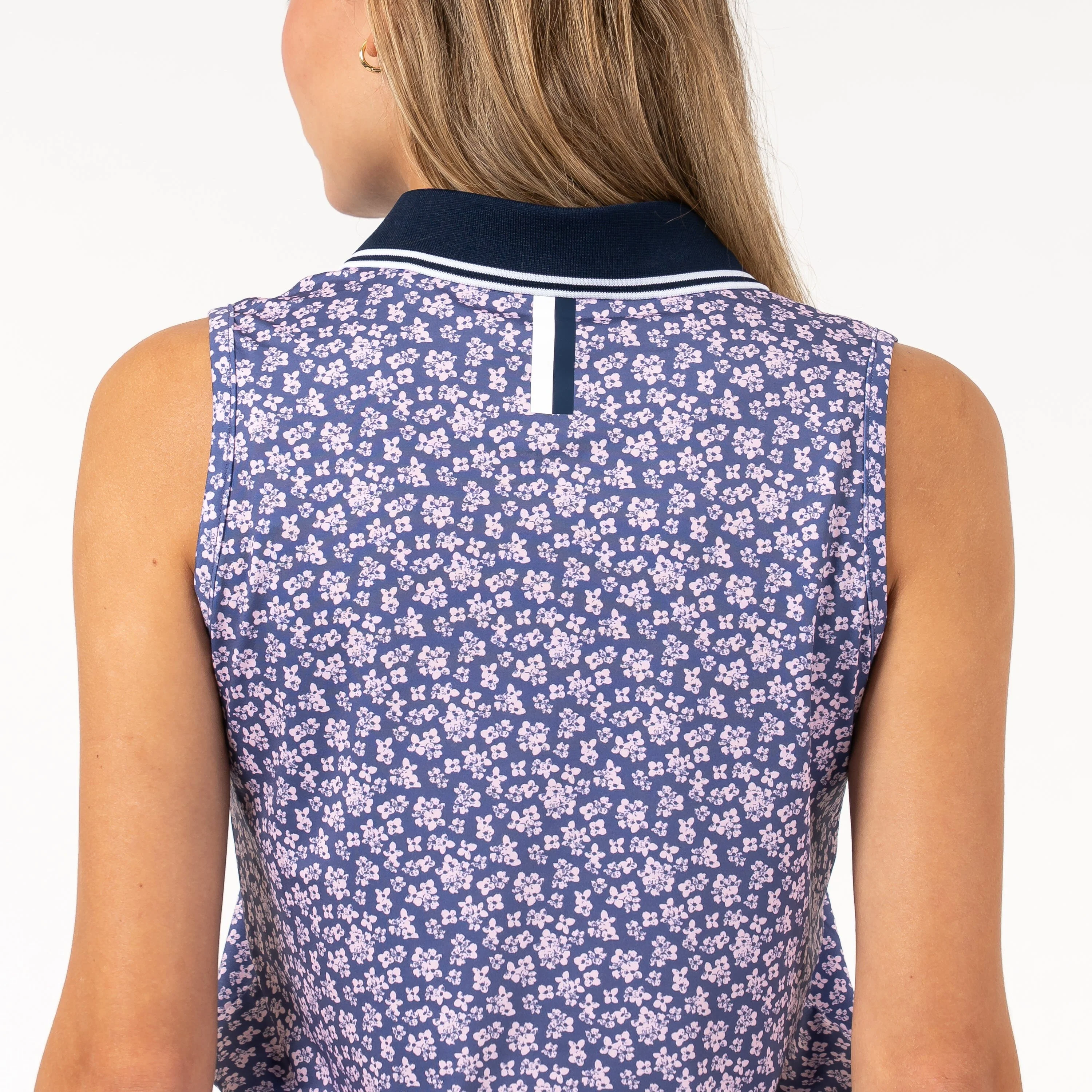 Brooke Sleeveless Performance Polo | The Fiore - Flag Blue/Lotus Pink - Image 3