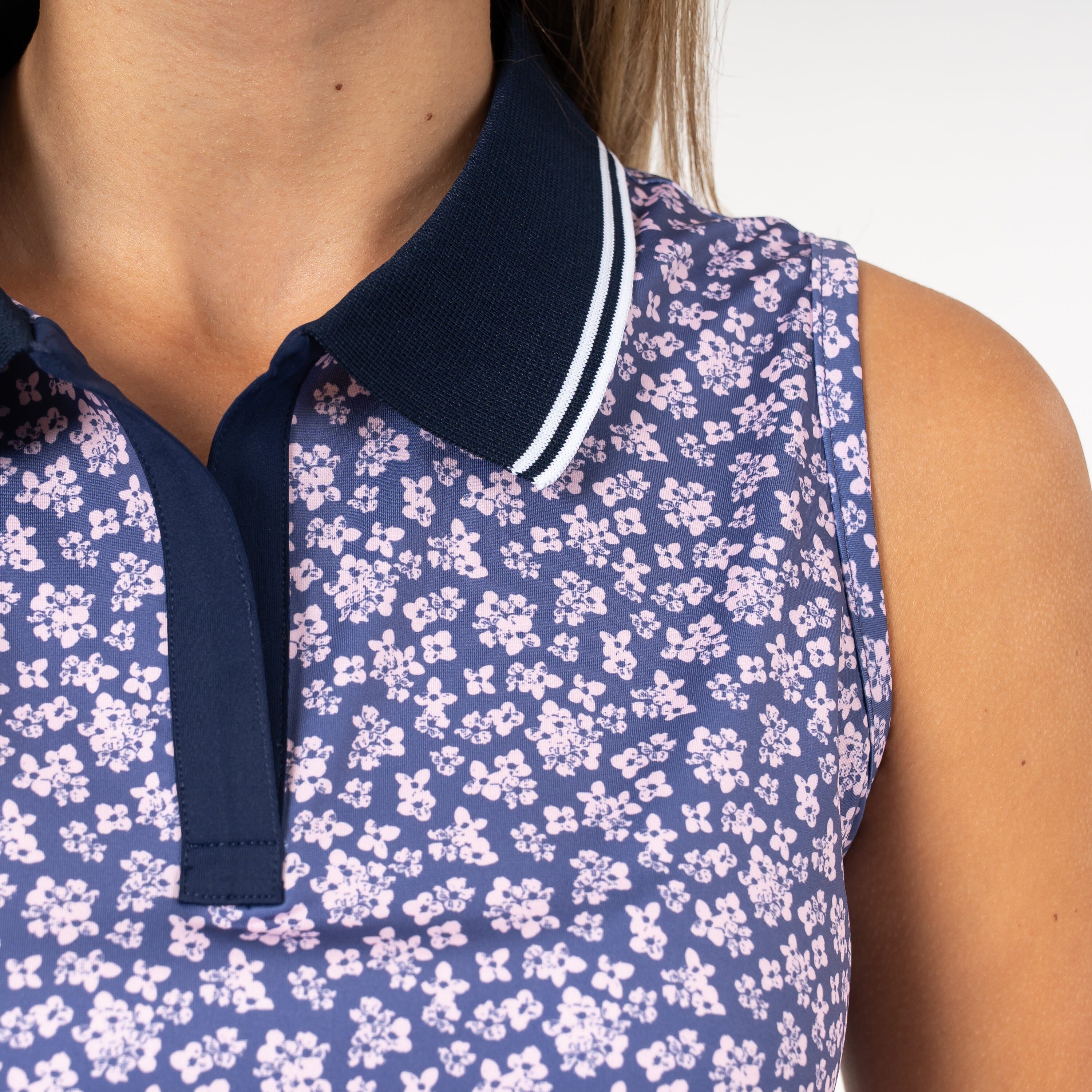 Brooke Sleeveless Performance Polo | The Fiore - Flag Blue/Lotus Pink - Image 4