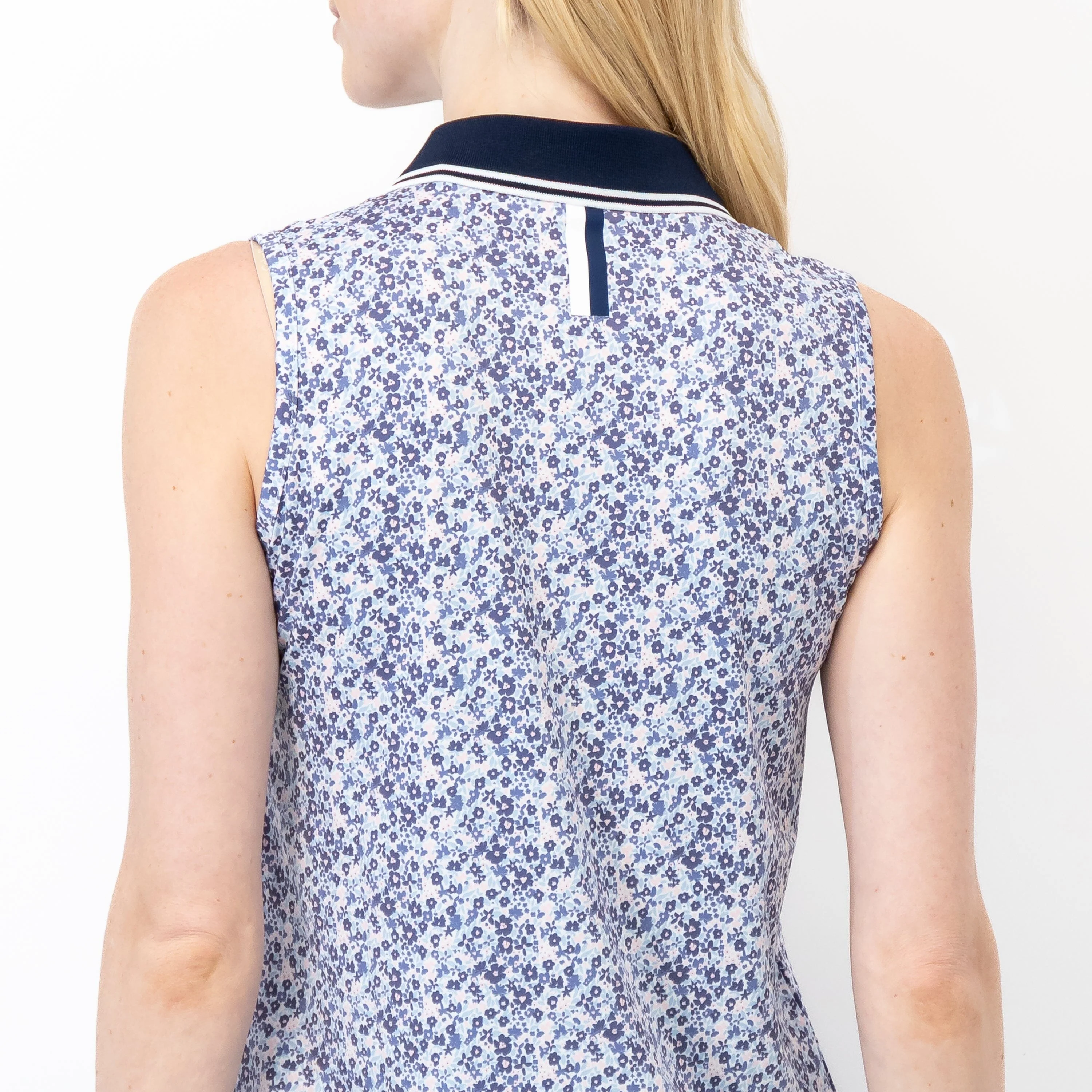 Brooke Sleeveless Performance Polo | The Wildflower - White/Flag Blue - Image 3