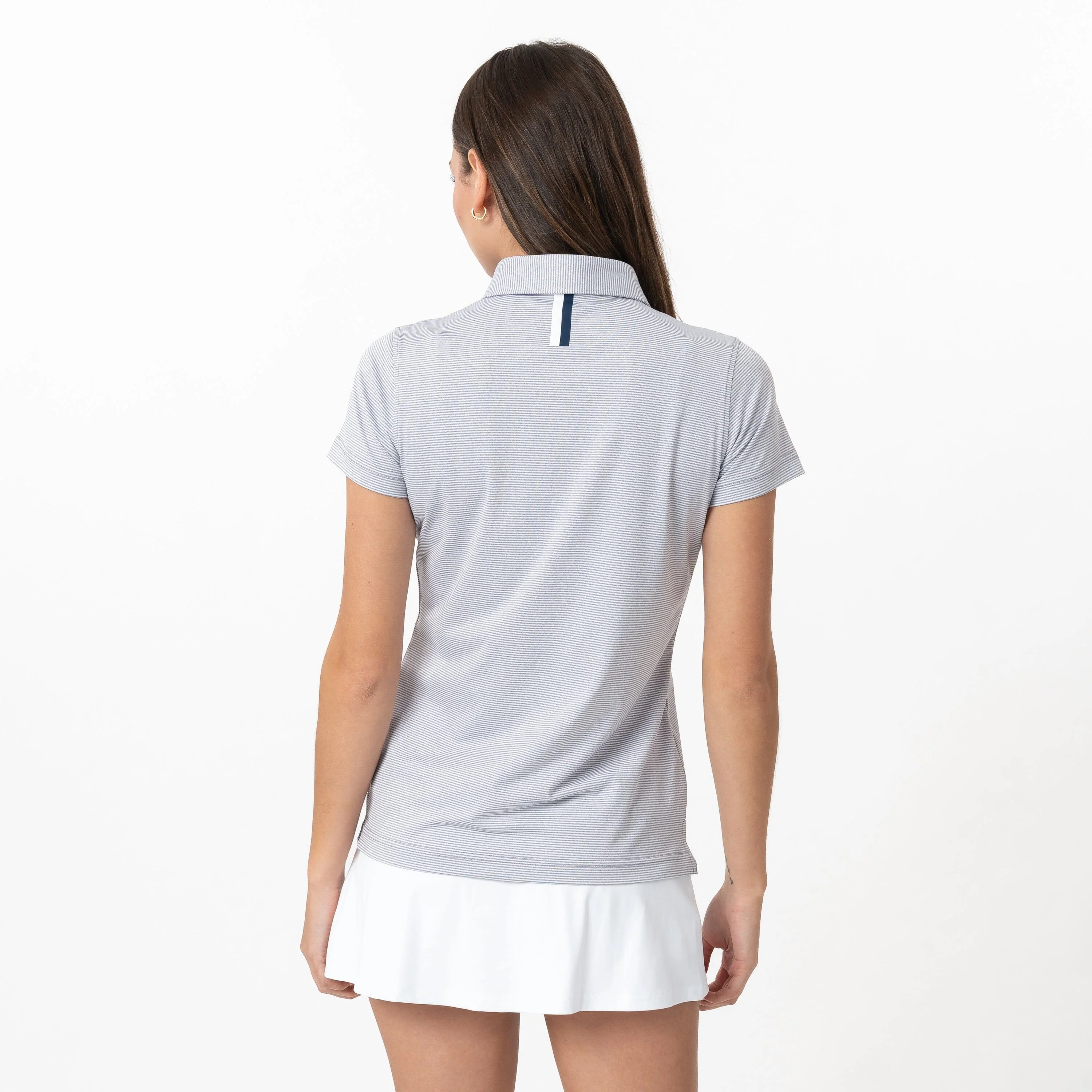 Whaler Heather Stripe Performance Polo | The Whaler Heather Stripe - Stainless Steel/White - Image 2