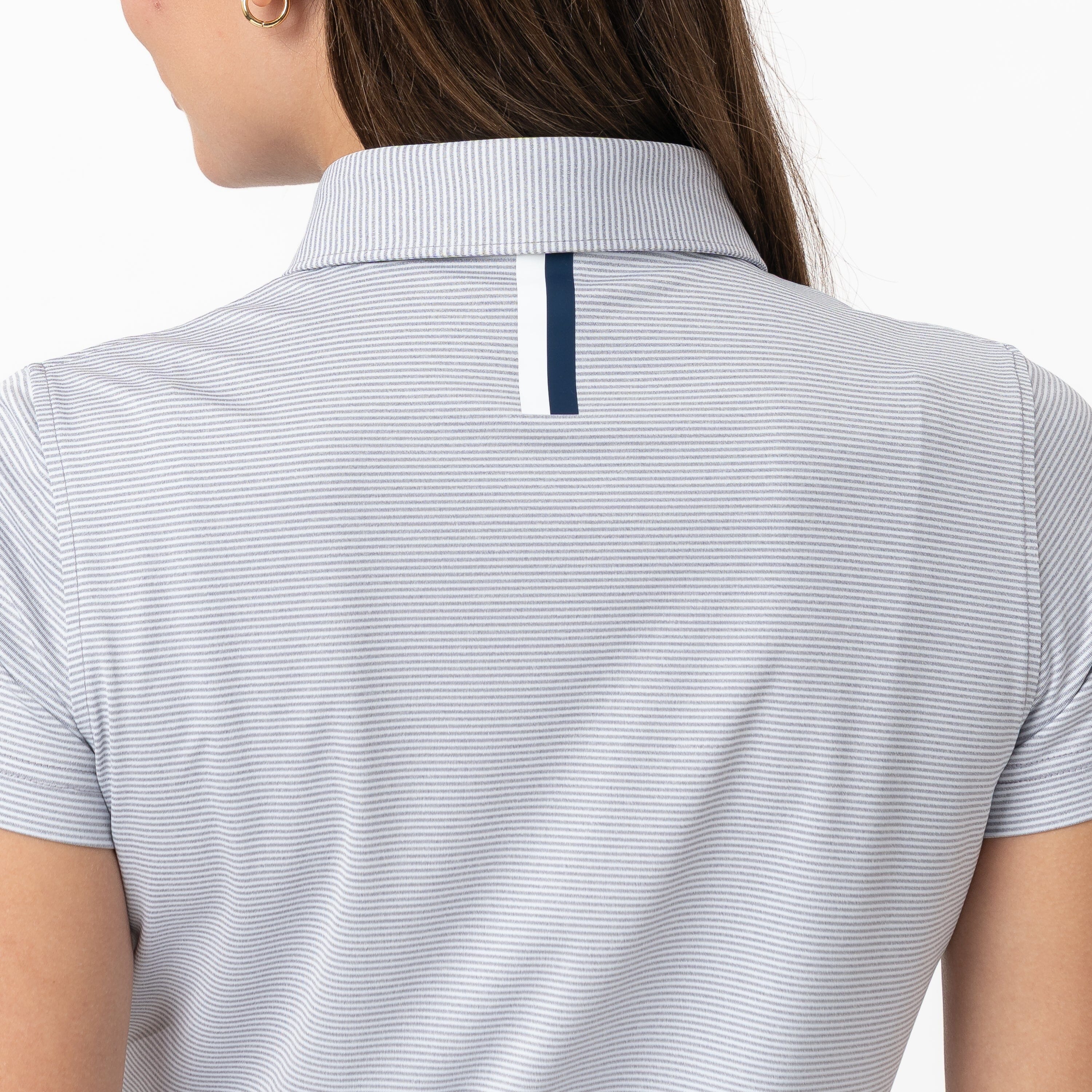 Whaler Heather Stripe Performance Polo | The Whaler Heather Stripe - Stainless Steel/White - Image 3