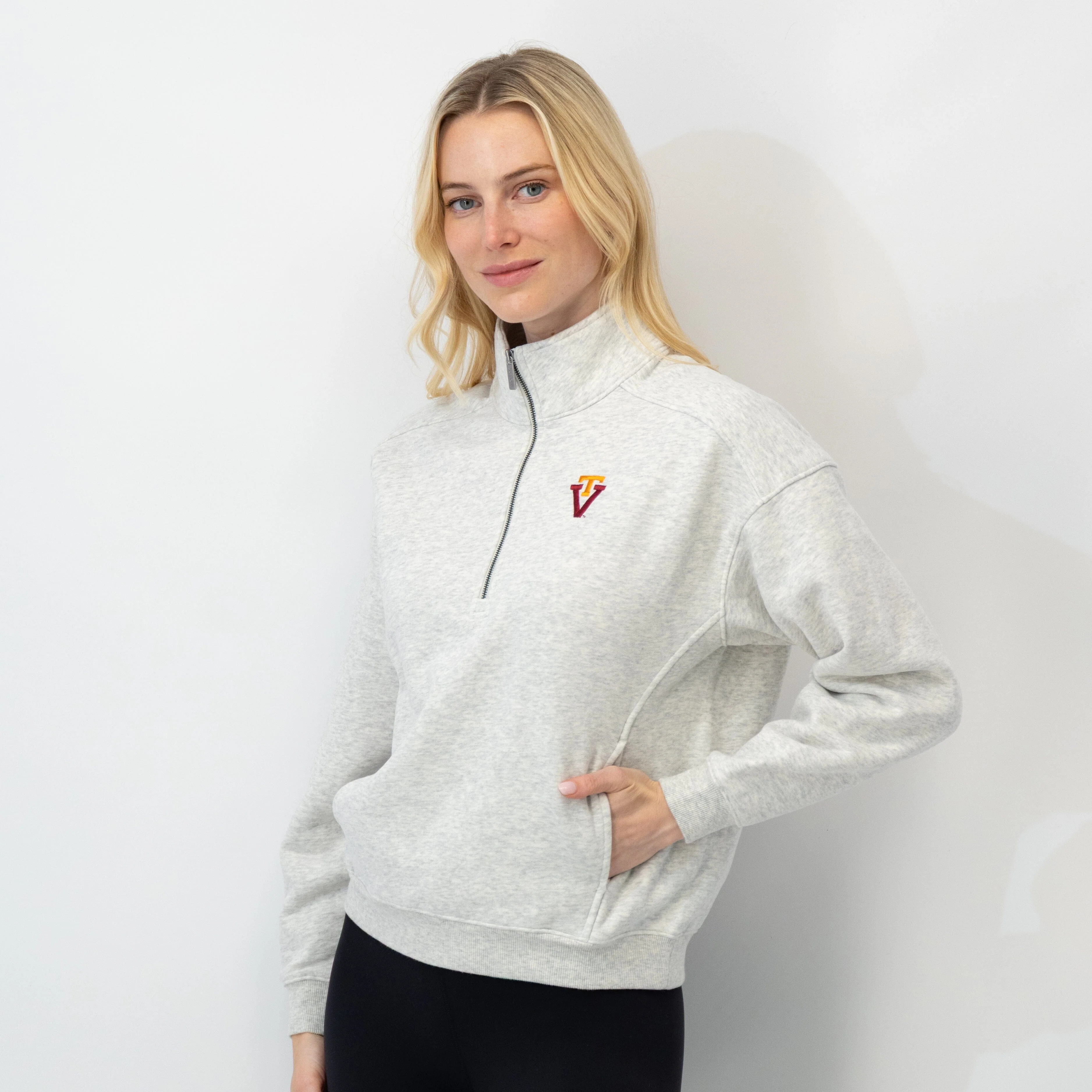 Serenity Collegiate Half-Zip - Virginia Tech | Heather - Ivory - Virginia Tech - 1 - Image 5