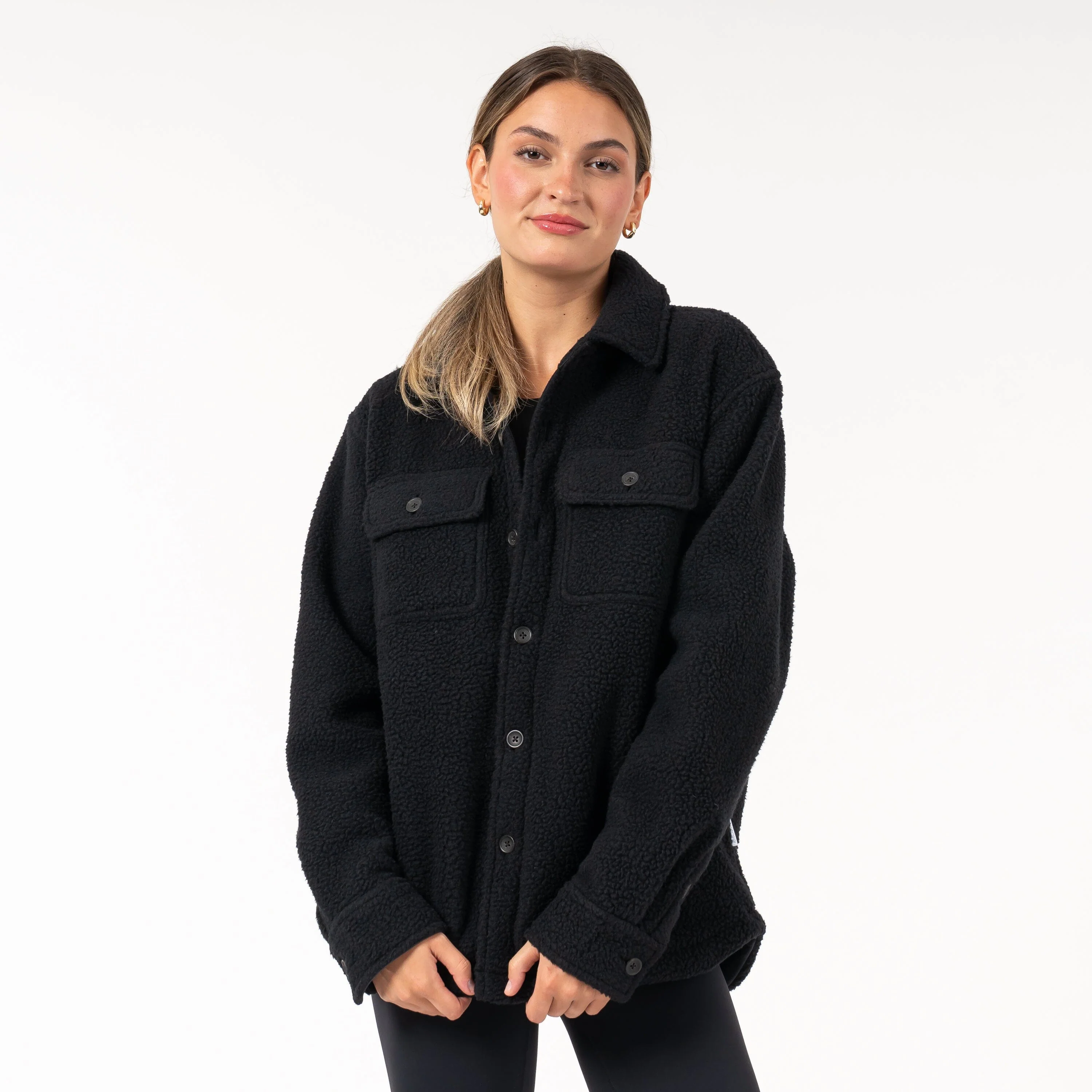 Summit Fleece Shirt Jacket | Solid - Midnight Black (Women) - Image 7